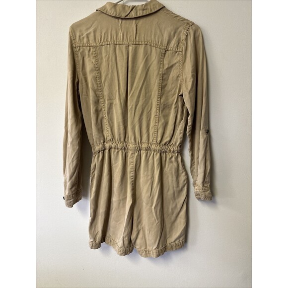 Anthropologie Tan Utility Romper Shorts Collared Zip Pockets Jumpsuit Size Small - Picture 6 of 8